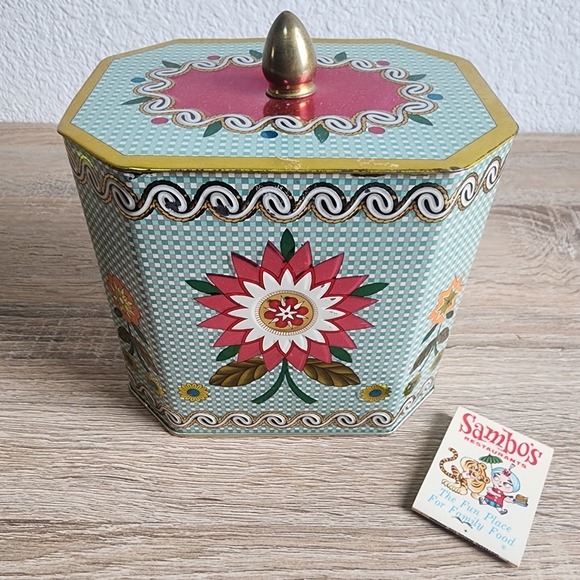 VINTAGE MCM English Tea Tin Canister with Lid Colorful Flowers - Picture 2 of 13
